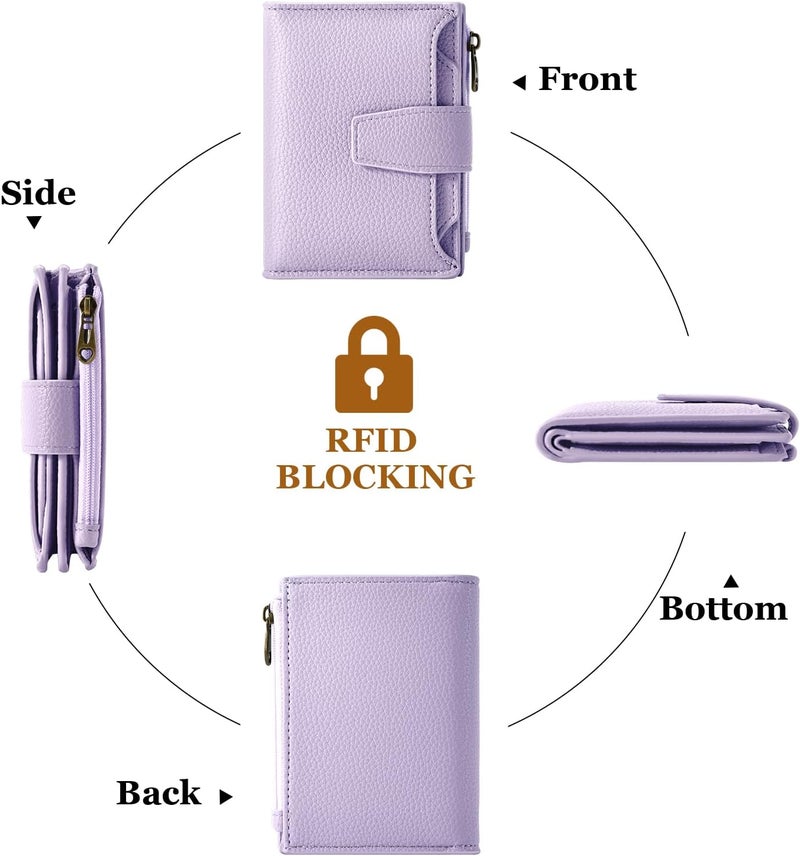 Airkit Small Wallet Women RFID Blocking Soft Leather Bifold Compact Card Holder Wallet for Women with Zipper Coin Pocket 4 ID Window - Image 4